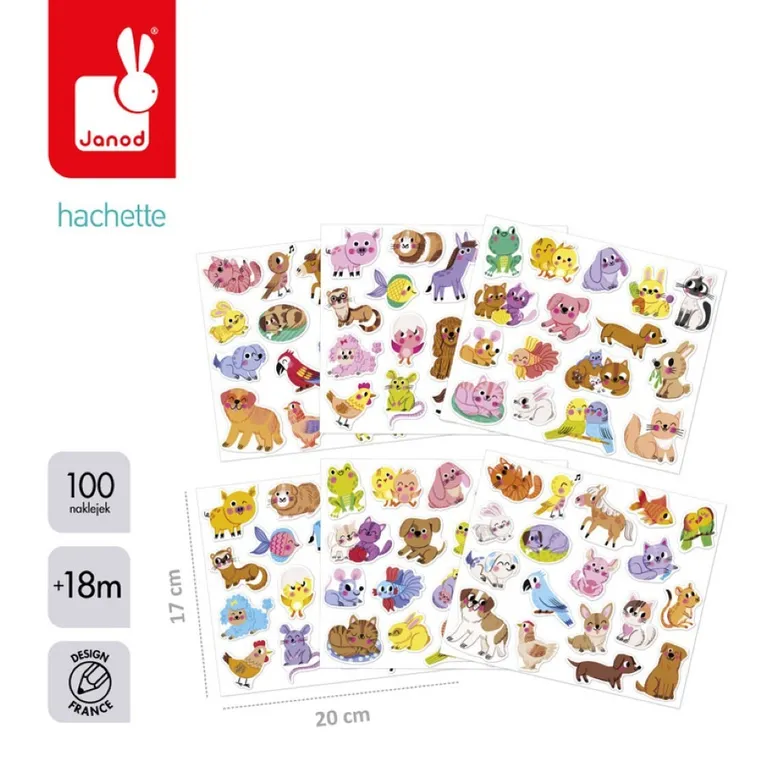 Janod, duże naklejki, domowe pupile, 100 szt.