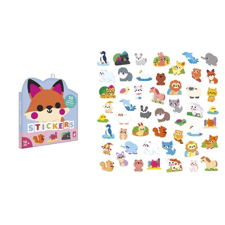 Janod, duże naklejki, zwierzęta, 50 szt.