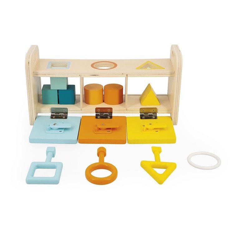 Janod, Essentiel, drewniany, sorter z kluczykami