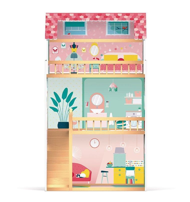 Janod, Happy Day, domek dla lalek XL z 12 akcesoriami