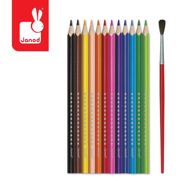 Janod, kredki akwarelowe z pędzelkiem, 12 kolorów