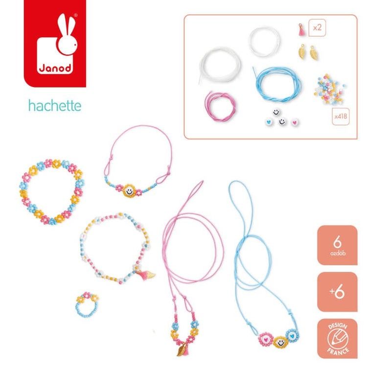 Janod, Kwiatki z koralików, zestaw kreatywny do tworzenia biżuterii