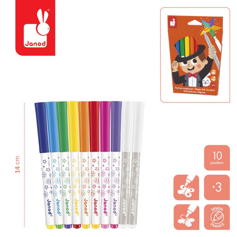Janod, magiczne flamastry zmieniające kolor, 10 kolorów