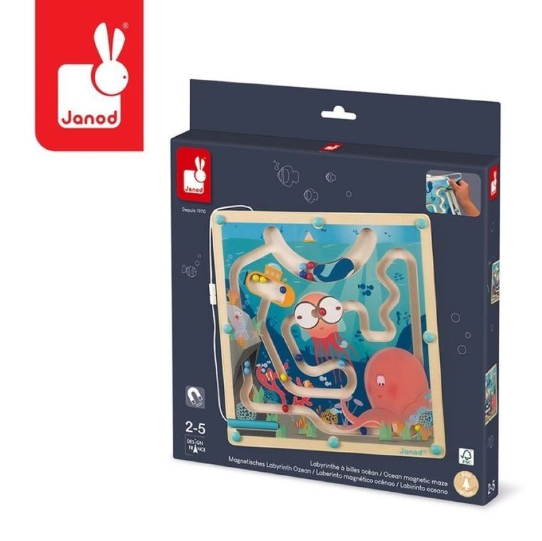 Janod, Magnetyczny Labirynt, Ocean, zabawka drewniana