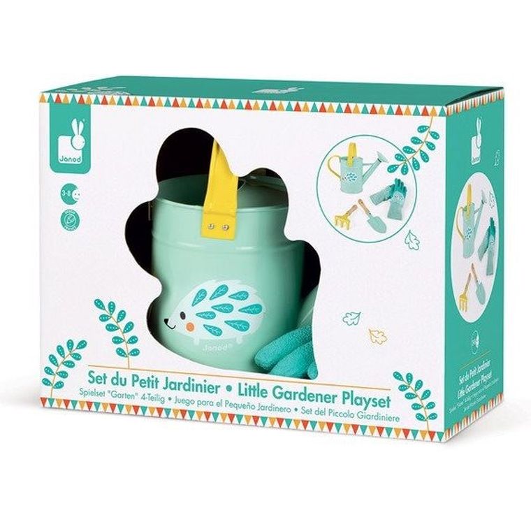 Janod, Mały ogrodnik, zestaw narzędzi ogrodowych z konewką, niebieski