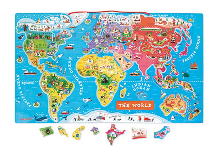Janod, Mapa świata, puzzle magnetyczne, 92 elementy