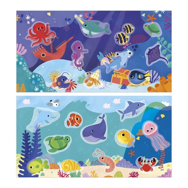 Janod, My arts & crafts, zestaw kreatywny, grube naklejki wielokrotnego użytku, ocean