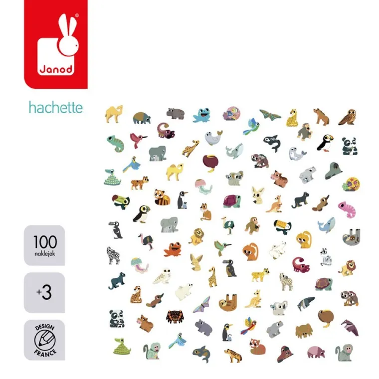 Janod, naklejki, zwierzęta egoztyczne, 100 szt.