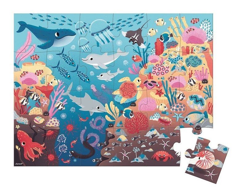 Janod, Ocean, świecące puzzle z mini-lampką UV, 24 elementy