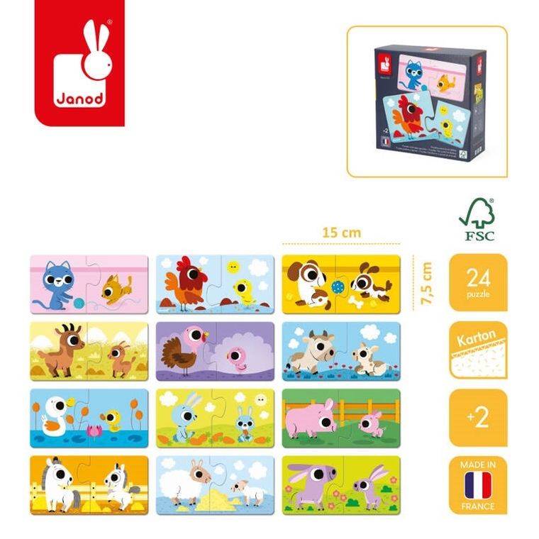 Janod, Pierwsze puzzle do pary, Zwierzęta i ich dzieci, 24 elementy