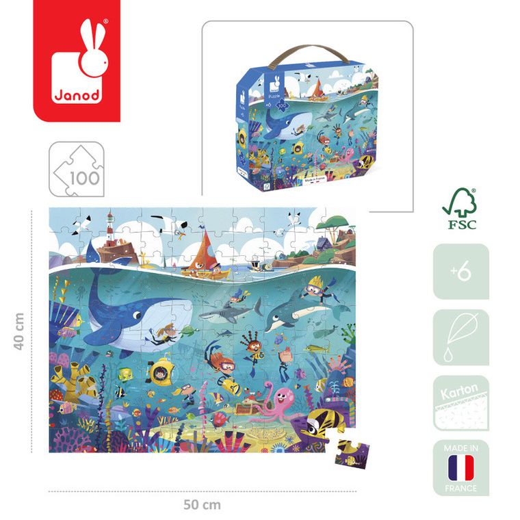 Janod, Podwodny świat, puzzle w walizce, 100 elementów