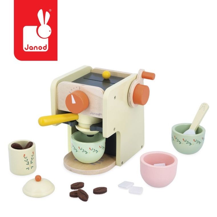 Janod, Shiny Grandma, drewniany ekspres ciśnieniowy do kawy z akcesoriami