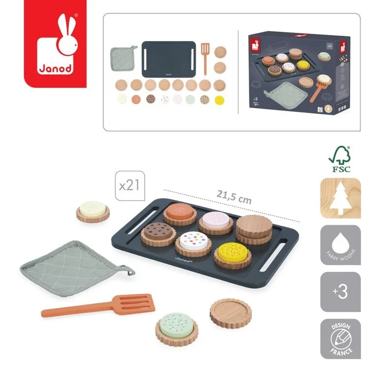 Janod, Shiny Grandma, drewniany zestaw do pieczenia ciasteczek, 21 elementów