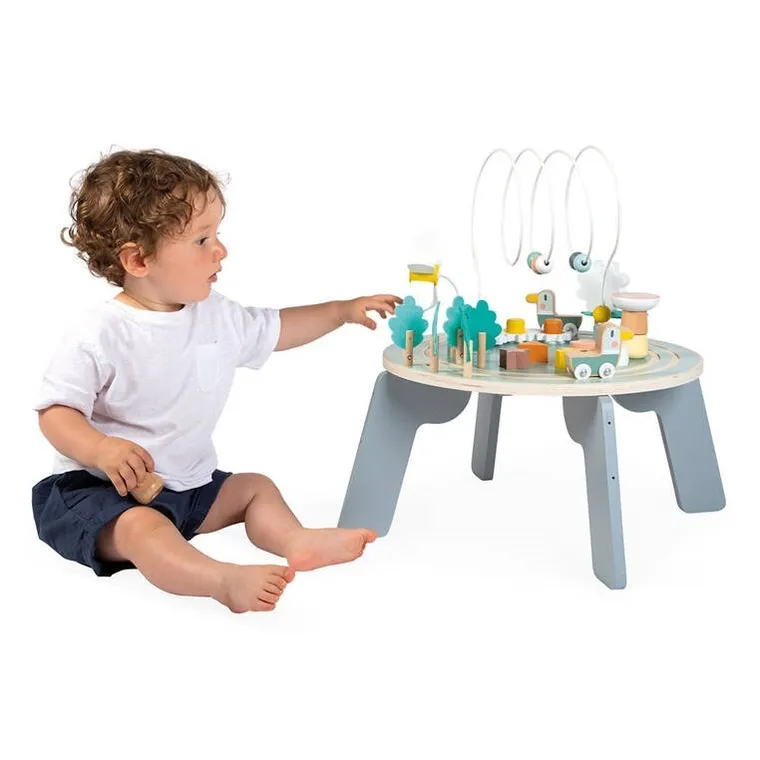 Janod, Sweet Cocoon, wielofunkcyjny stolik edukacyjny, drewniany z regulacją wysokości, Ogród