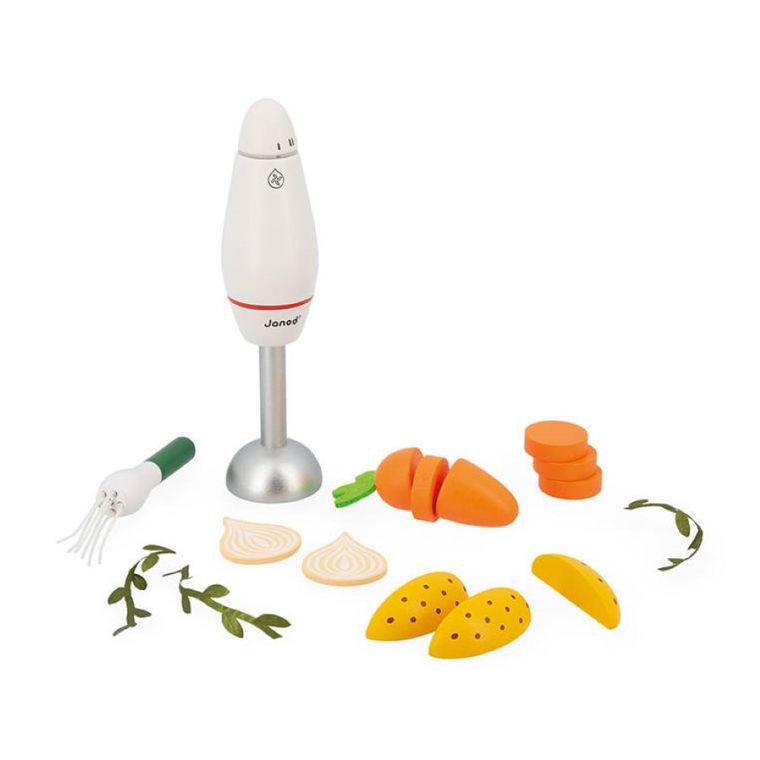 Janod, zestaw do gotowania zupy z drewnianym blenderem i akcesoriami