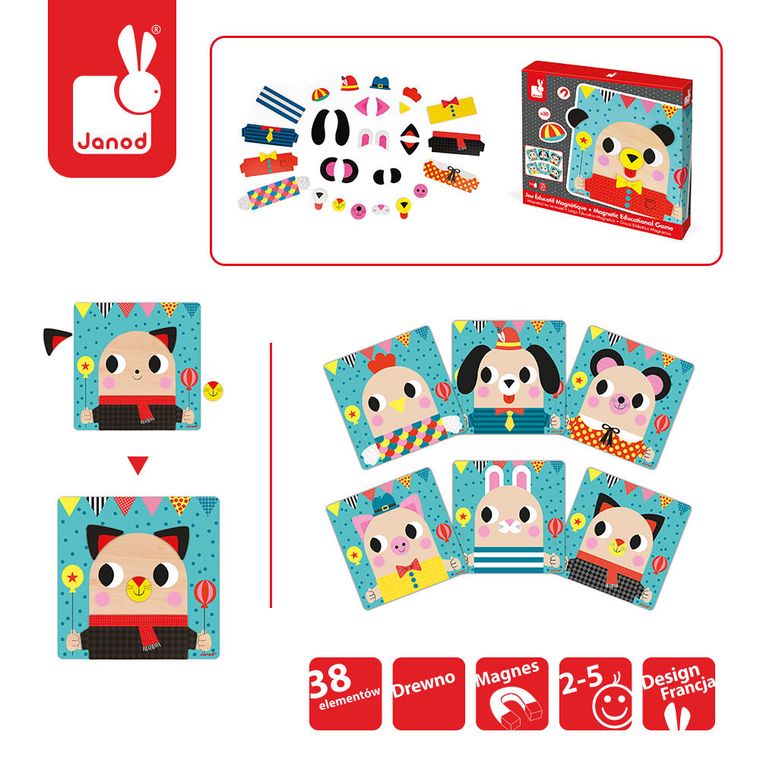 Janod, Zwierzątka, magnetyczna układanka, drewniana