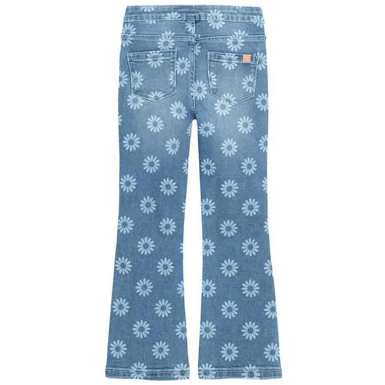 Jeansowe spodnie flare w kwiaty Cool Club