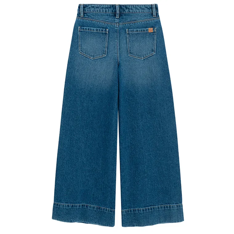 Jeansowe spodnie wide z ozdobnymi przeszyciami Cool Club