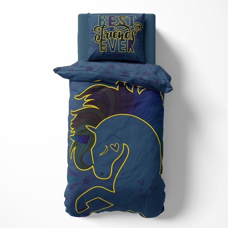 Jednorożec, pościel 2-częściowa, bawełniana, świecąca w ciemności, 160-200 cm