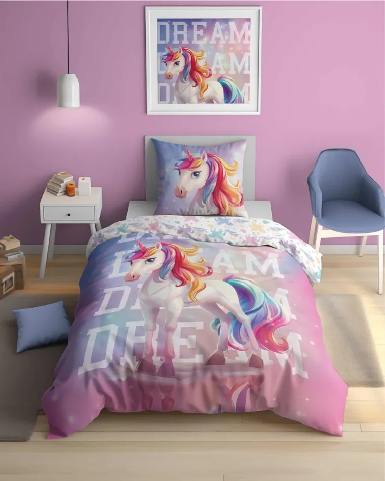 Jednorożec, pościel 2-częściowa, świecąca w ciemności, 160-200 cm