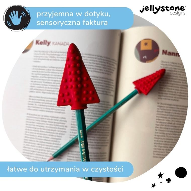 Jellystone Designs, nakładki antystresowe na ołówek, czerwony, 2 szt.