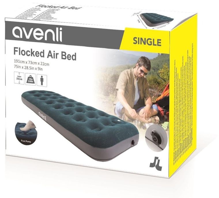 Jilong, materac flokowany z wbudowaną pompką nożną, 1-osobowy, 191-73-22 cm