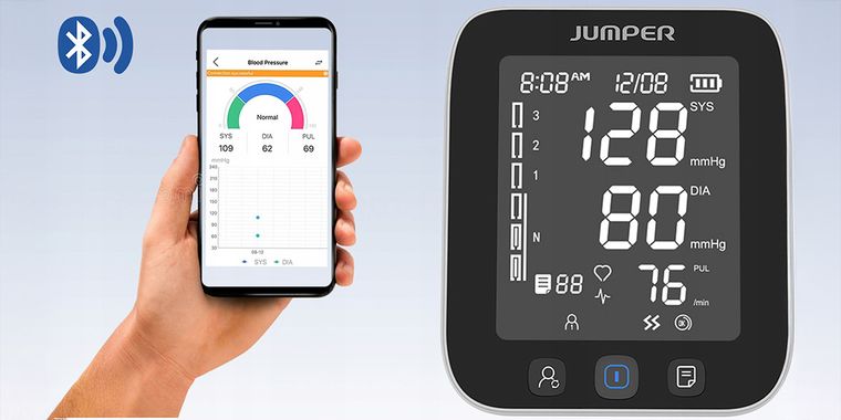 Jumper, JPD-HA121, medyczny ciśnieniomierz naramienny z aplikacją, czarny