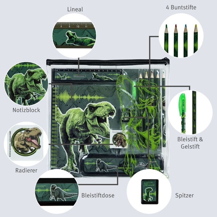 Jurassic World, zestaw szkolny w saszetce, 7 elementów