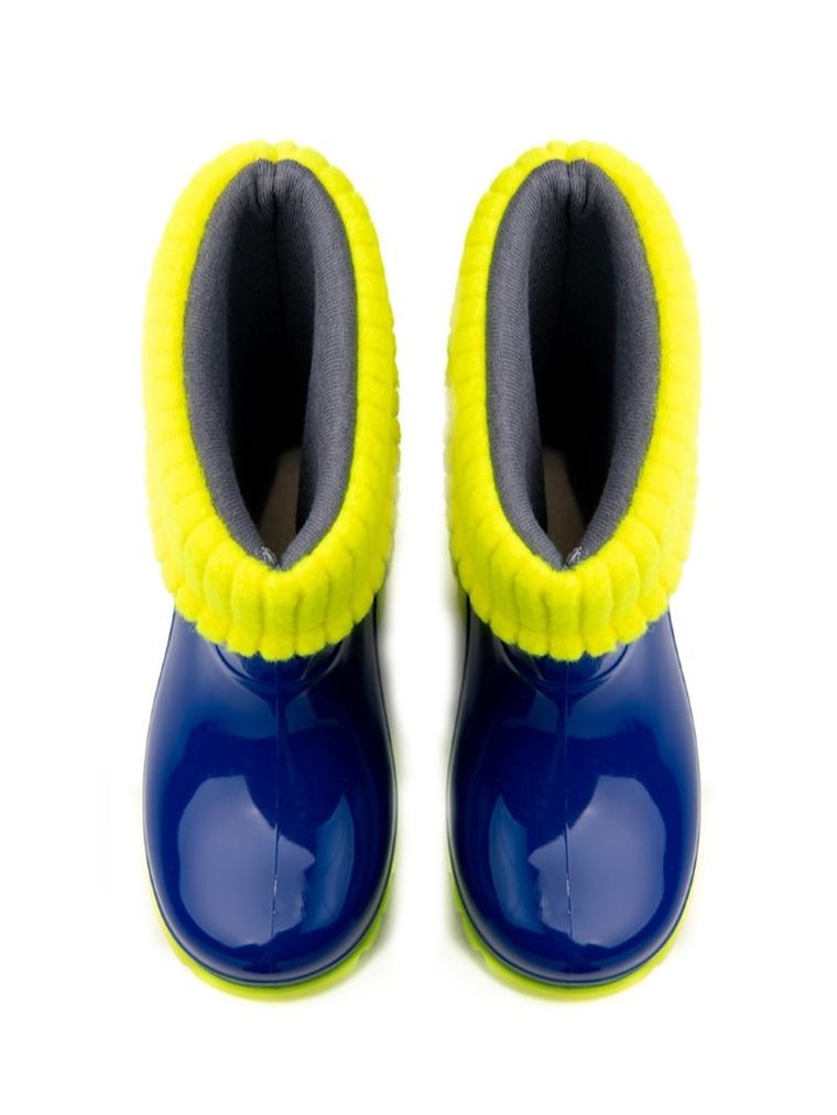 Kalosze dziecięce, ocieplane, granatowo-żółte, Twister Lux Fluo, Demar