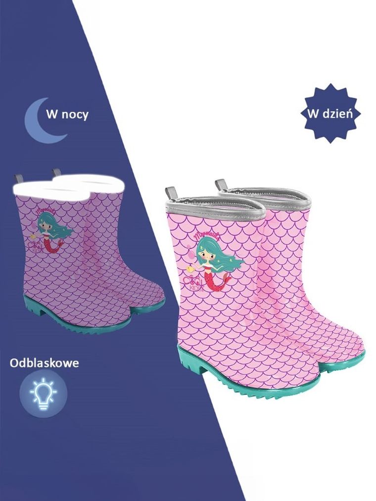 Kalosze dziewczęce, odblaskowe, różowe, Cool Kids, Perletti