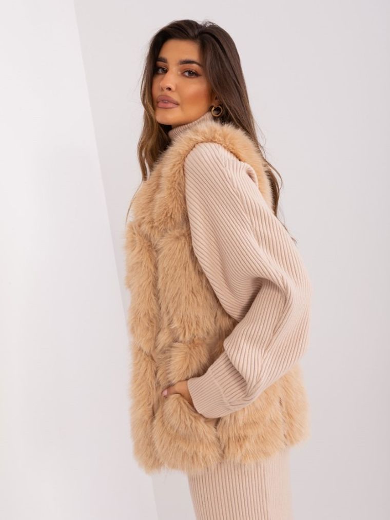 Kamizelka damska, beżowa, Italy Moda