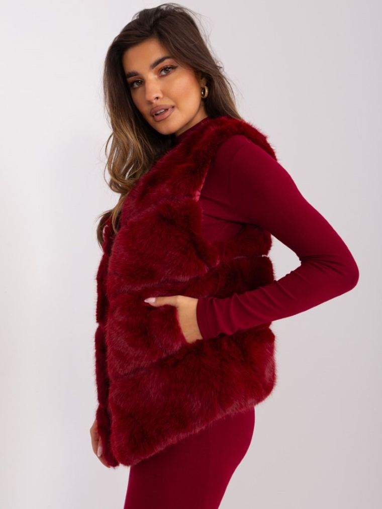 Kamizelka damska, bordowa, Italy Moda