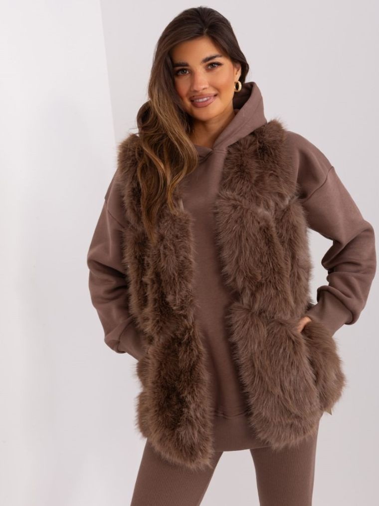 Kamizelka damska, brązowa, Italy Moda