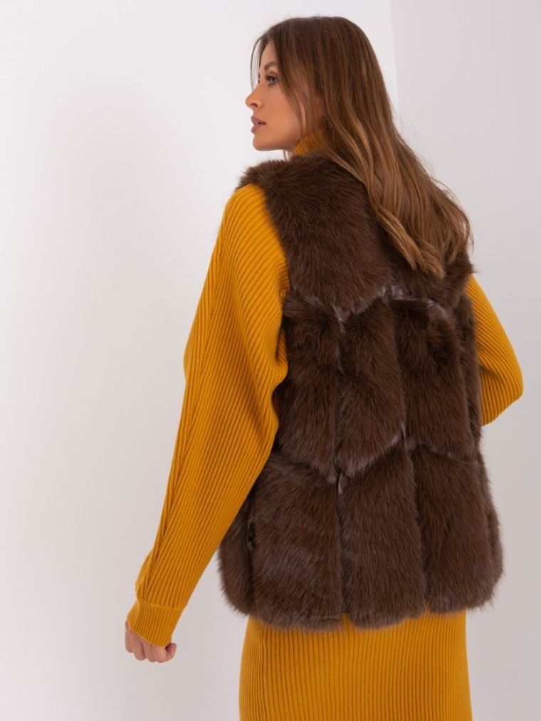 Kamizelka damska, brązowa, Italy Moda