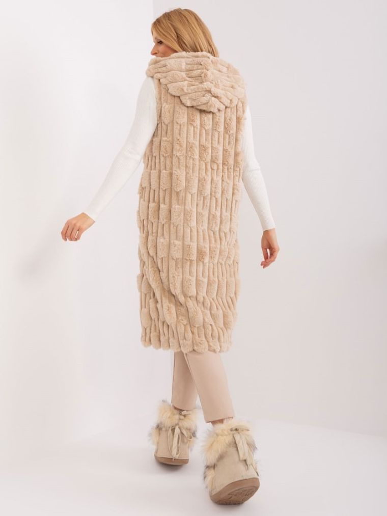 Kamizelka damska z kapturem, beżowa, Italy Moda