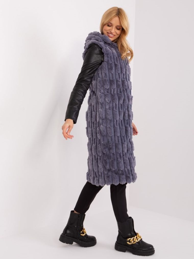 Kamizelka damska z kapturem, szara, Italy Moda