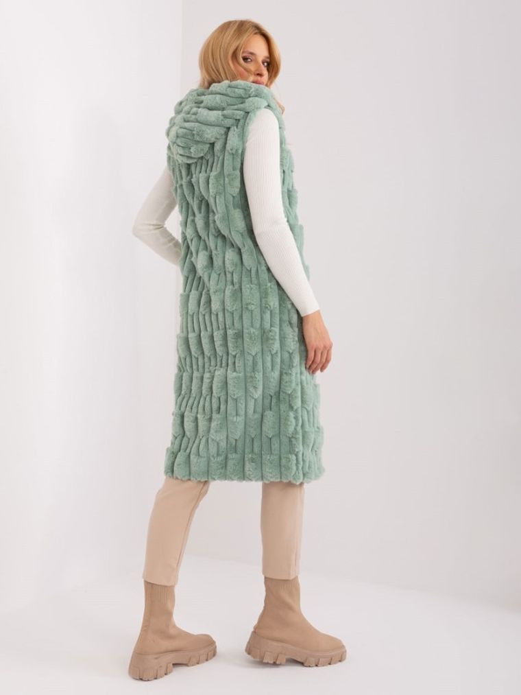 Kamizelka damska z kapturem, zielona, Italy Moda