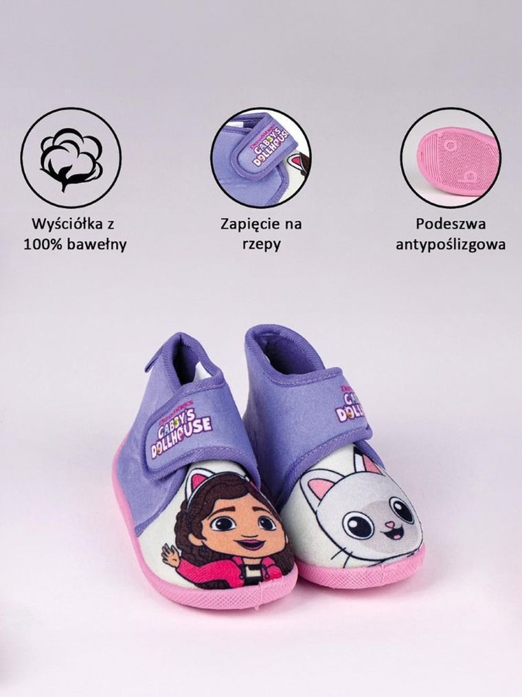 Kapcie dziewczęce, fioletowe, Koci Domek Gabi, Cerda