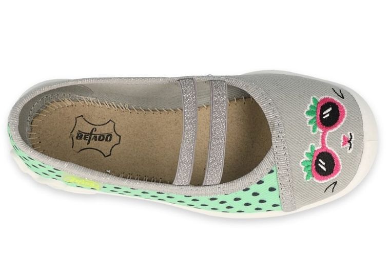 Kapcie dziewczęce, szaro-zielone, skórzana wkładka, Befado