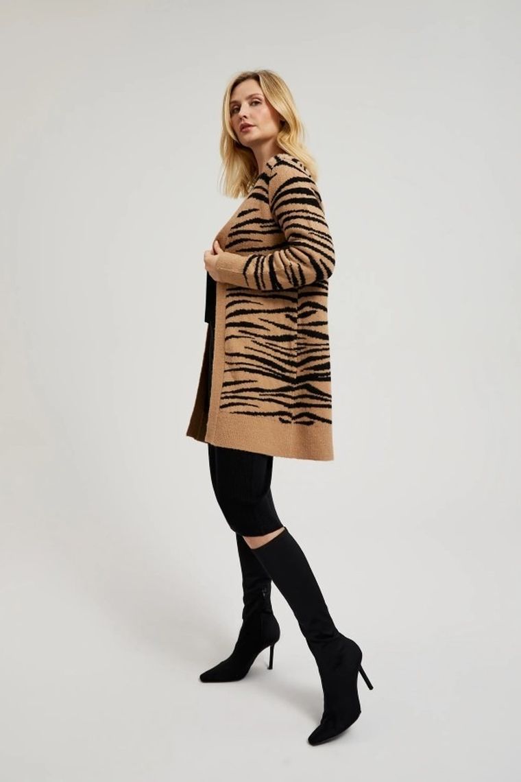 Kardigan damski, beżowy, Moodo