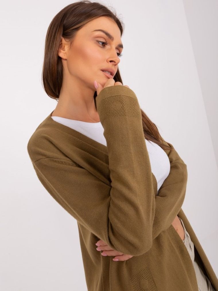 Kardigan damski, khaki, Italy Moda