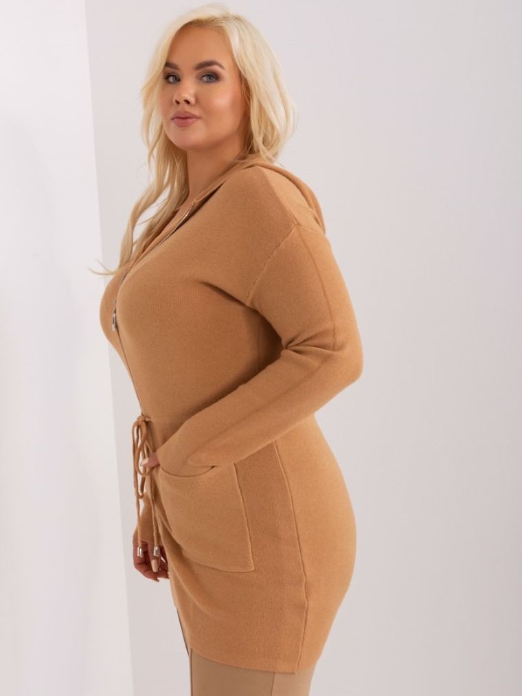 Kardigan damski z kapturem, plus size, brązowy, P-M