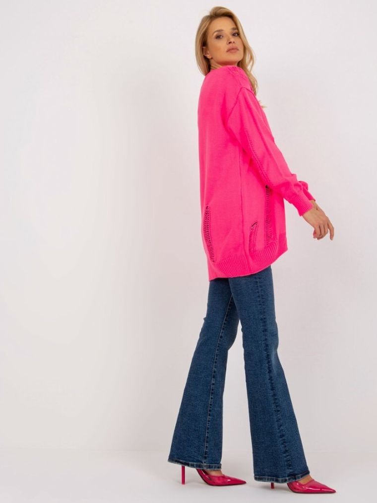 Kardigan damski z wełną, oversize, różowy, Rue Paris