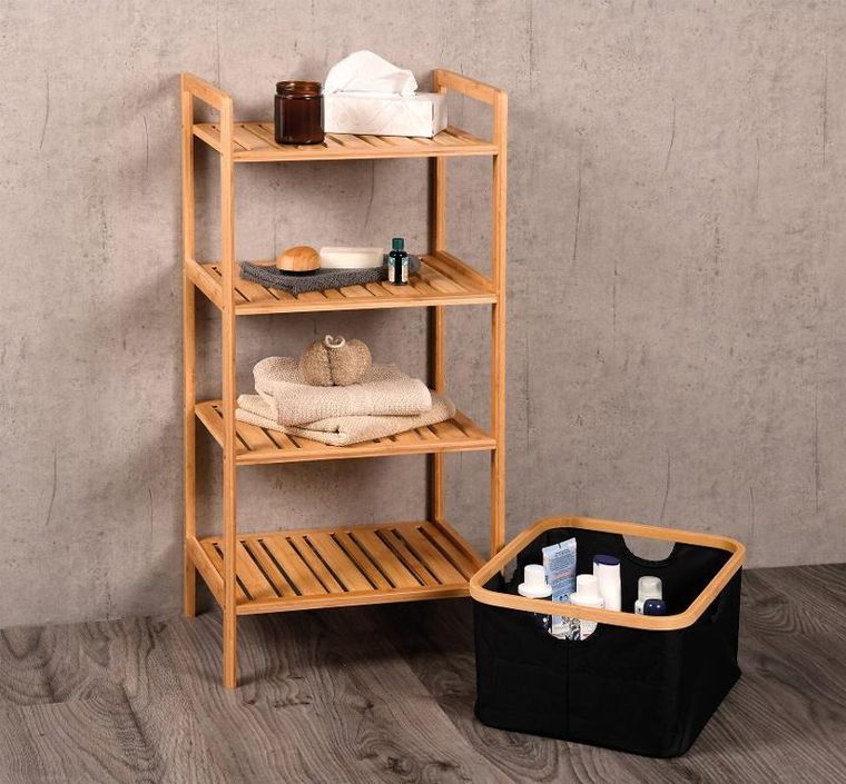 Kesper, bambusowy regał z wyciąganym koszem, 93.5 cm