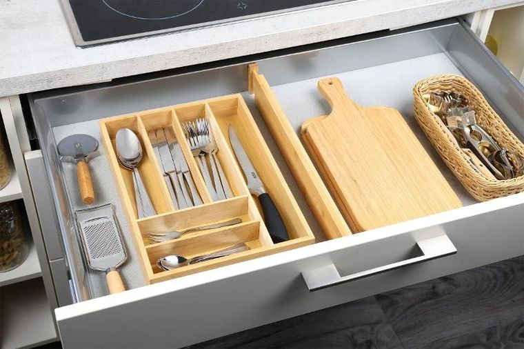 Kesper, organizer na sztućce, 6 komorowy, bambusowy, 35,5-25,5-5 cm
