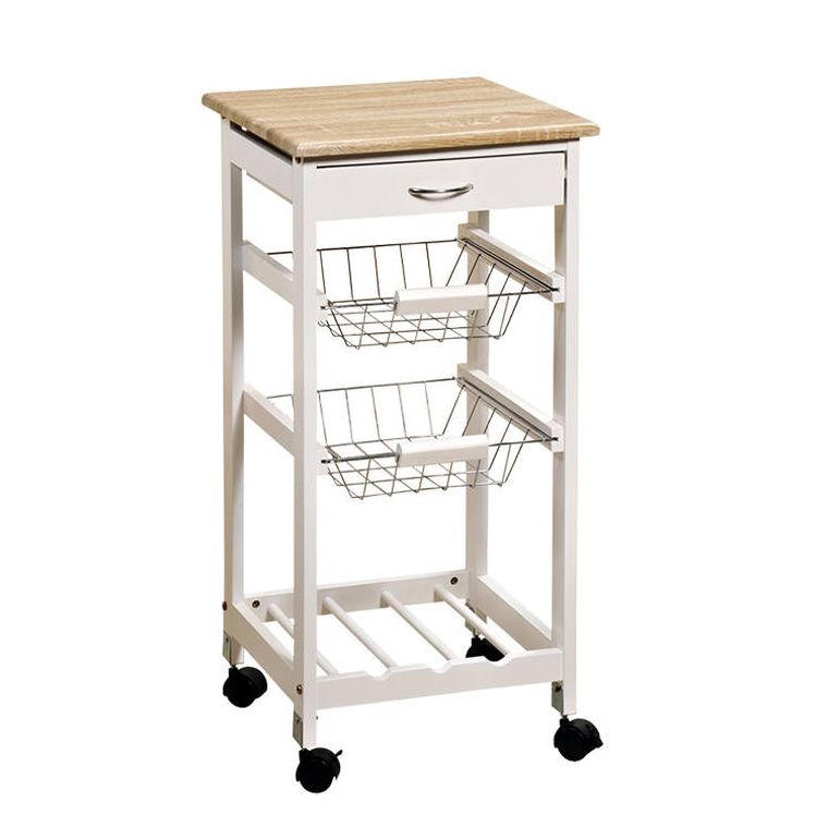 Kesper, wózek kuchenny trzypoziomowy, z miejscem na butelki i szufladą, biały