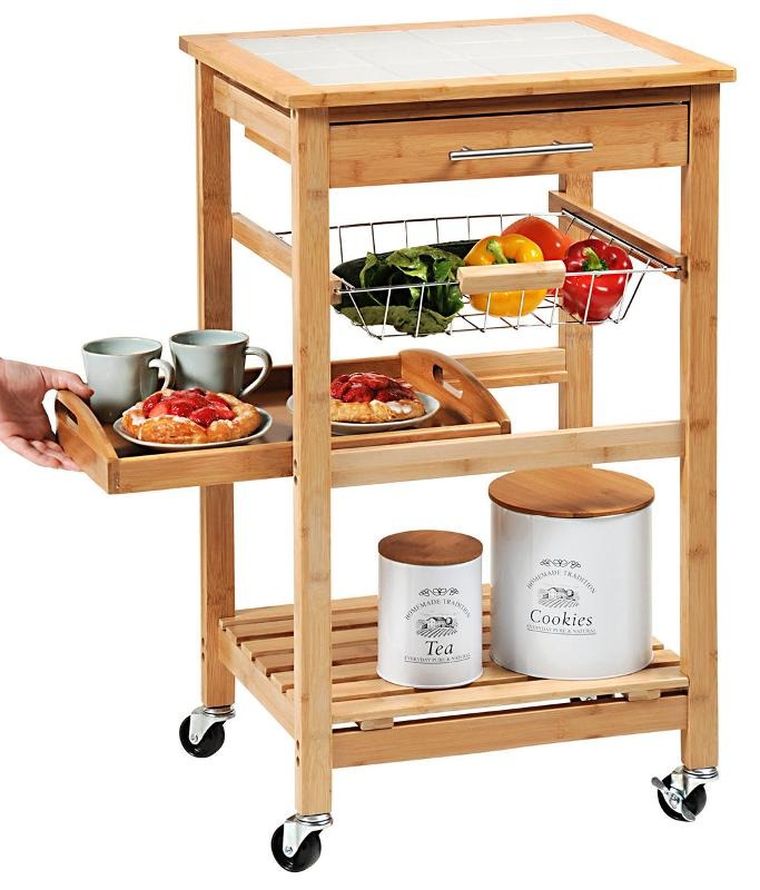 Kesper, wózek kuchenny z wyjmowaną tacą i koszem na warzywa, bambus