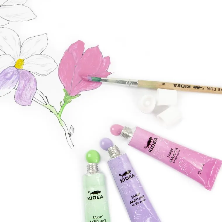 Kidea, farby akrylowe pastelowe, w tubce, 12 ml, 12 szt.