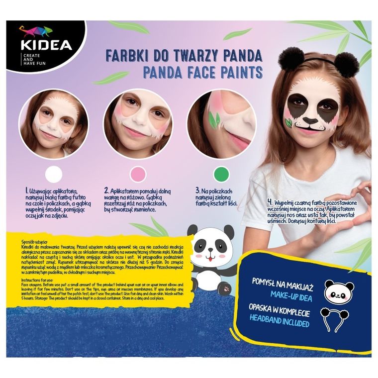 Kidea, farby do twarzy, zestaw z opaską, panda