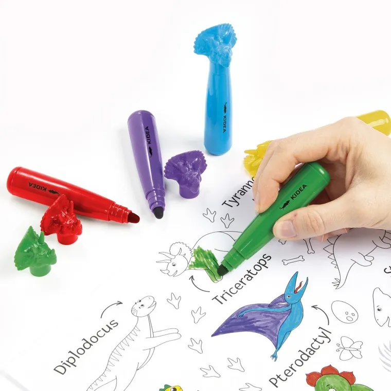 Kidea, flamastry jumbo, zestaw z figurką, dinozaury, 6 kolorów